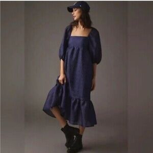 Anthropologie Jacquard Puff-Sleeve Midi Dress